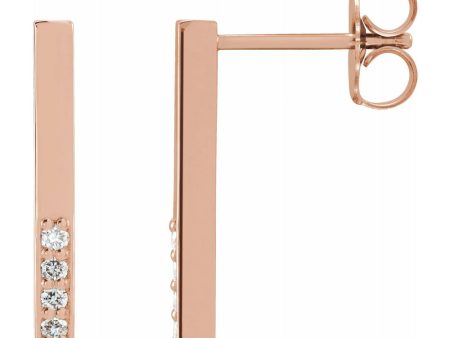 14K White, Yellow or Rose Gold & Diamond Bar Drop Earrings, 2x17mm Sale