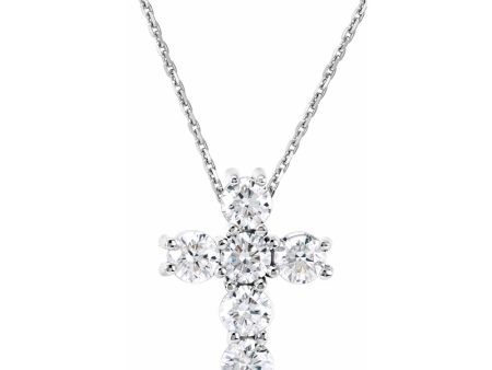 14K White Gold 1 4 CTW Diamond 10mm Cross Necklace, 18 Inch For Cheap