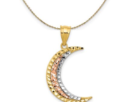 14k Yellow & Rose Gold with Rhodium D C Crescent Moon Necklace Sale