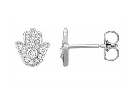 14K White Gold 1 5 CTW Diamond Hamsa Post Earrings, 8.5mm For Sale