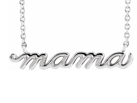 14K White Gold Petite Mama Script Necklace, 16 or 18 Inch Online