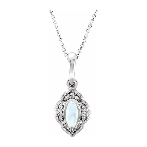 14K White or Rose Gold Rainbow Moonstone & Diamond Necklace, 16-18 In For Cheap