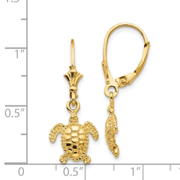 11mm Textured Sea Turtle Lever Back Earrings in 14k Yellow Gold For Cheap