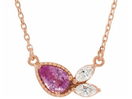 14K Rose Gold Pink Sapphire & 1 6 CTW Diamond Necklace, 16 or 18 Inch For Discount