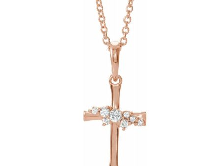 14K Gold .06 CTW Diamond Cluster Tiny Cross Necklace, 16-18 Inch Online